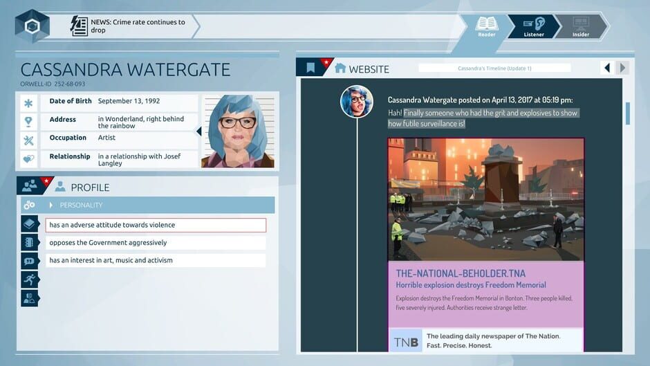 Screenshot from Orwell: Keeping an Eye on You