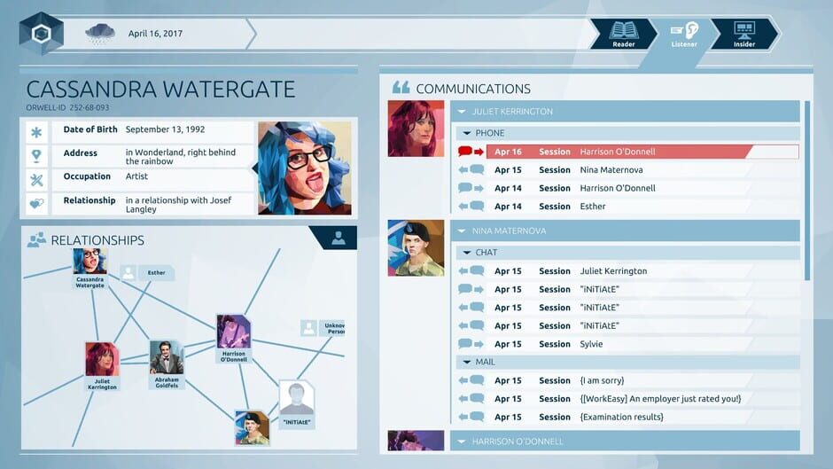 Screenshot from Orwell: Keeping an Eye on You